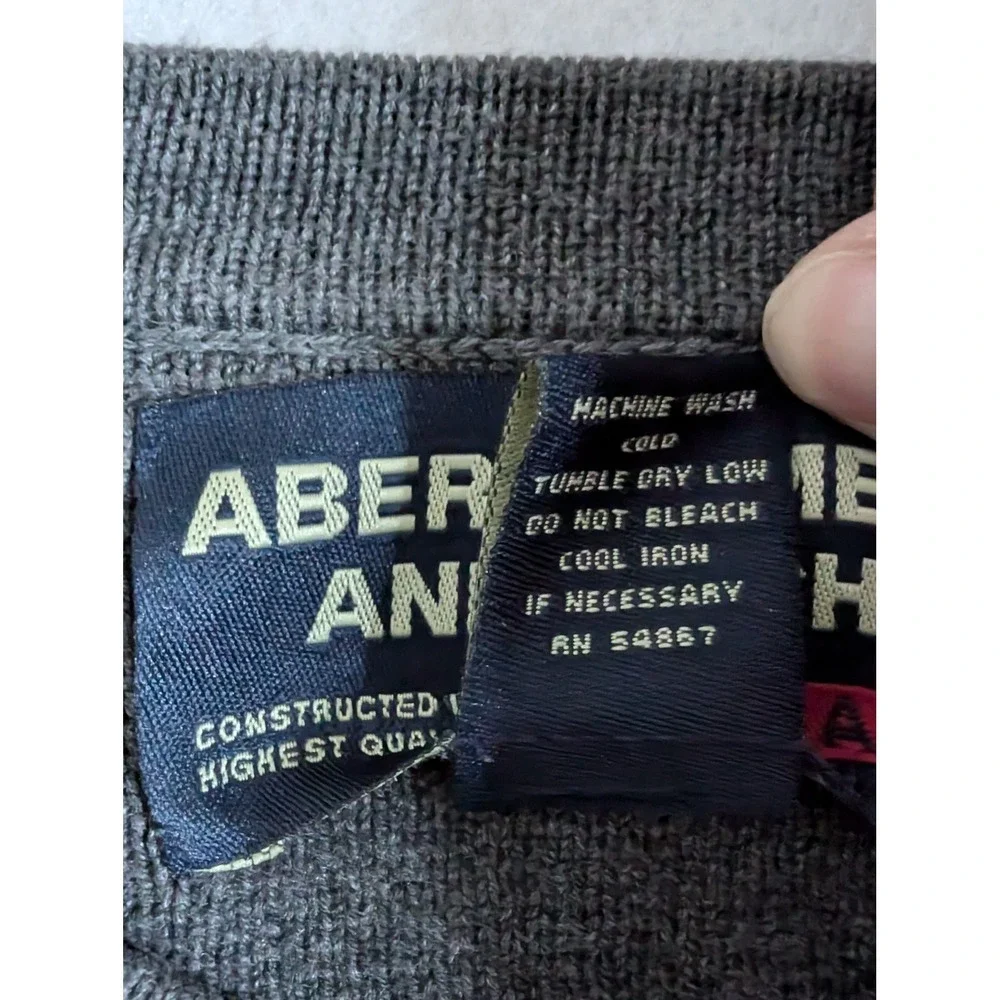Vtg Abercrombie & Fitch Mens XL Gray Ribbed V-Neck Sweater 92 Logo Cotton Blend